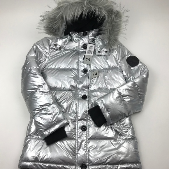 girls silver puffer coat